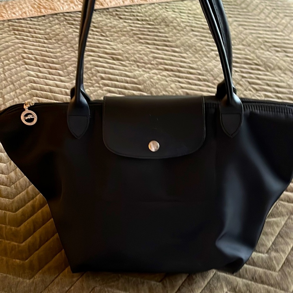 Long champ classic black bag with silver hardware